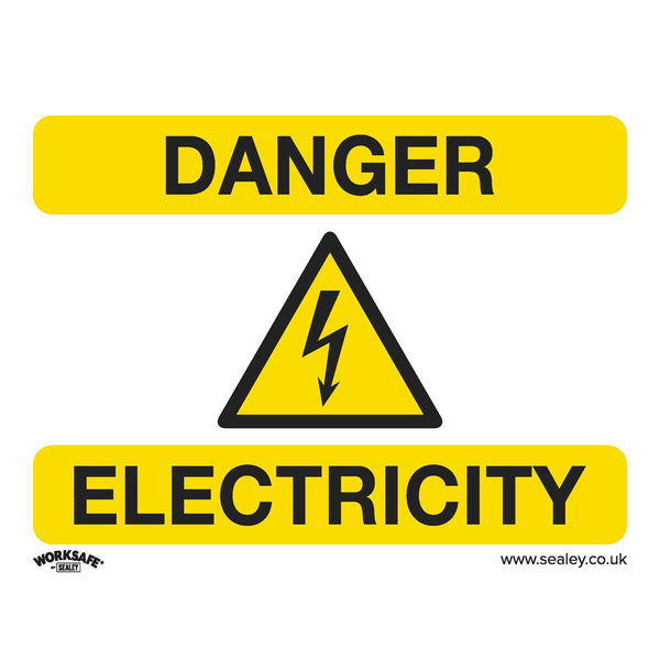 Warning Safety Sign - Danger Electricity - Rigid Plastic - Pack of 10