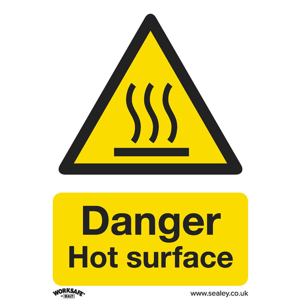 Warning Safety Sign - Danger Hot Surface - Rigid Plastic - Pack of 10