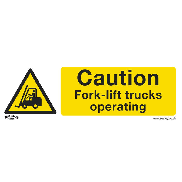 Warning Safety Sign - Caution Fork-Lift Trucks - Rigid Plastic - Pack of 10