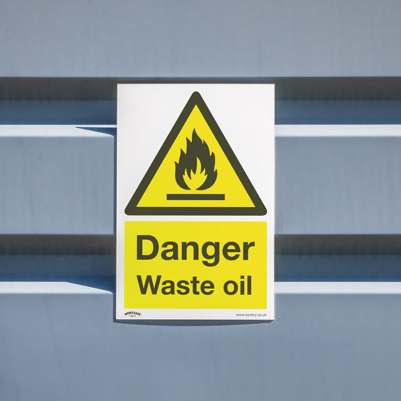 Warning Safety Sign - Danger Waste Oil - Rigid Plastic - Pack of 10