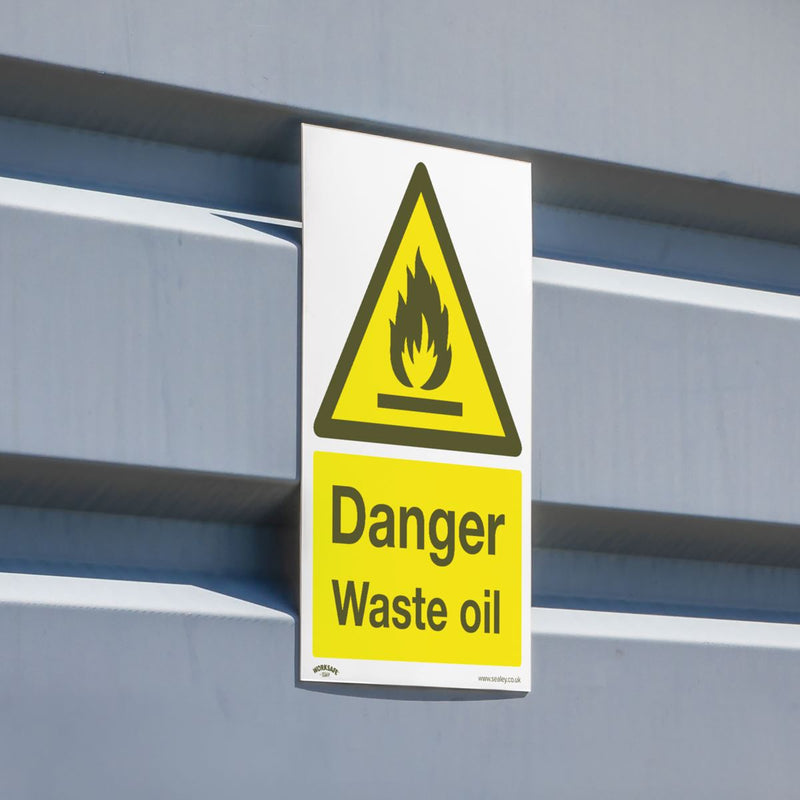 Warning Safety Sign - Danger Waste Oil - Rigid Plastic - Pack of 10