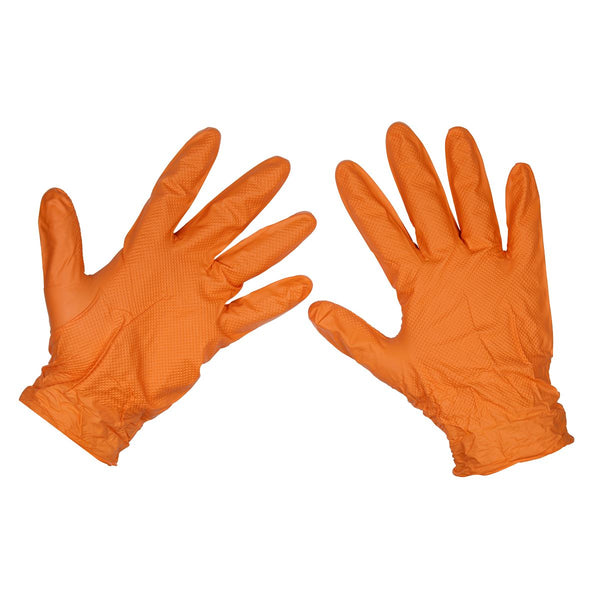 Orange Diamond Grip Extra-Thick Nitrile Powder- Free Gloves Large - Pack of 50