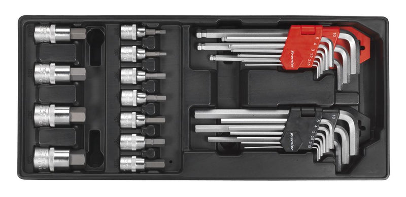 Tool Tray with Hex/Ball-End Hex Keys & Socket Bit Set 29pc