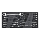 Sealey Premier Flare Nut & Ratchet Ring Spanner Set with Tool Tray 12pc TBT13