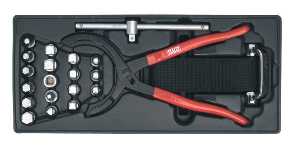 Tool Tray with Oil Filter Wrench, Pliers & Drain Plug Set 21pc