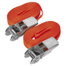 Sealey Self-Securing Ratchet Straps 25mm x 4.5m 800kg Breaking Strength - Pair TD08045E