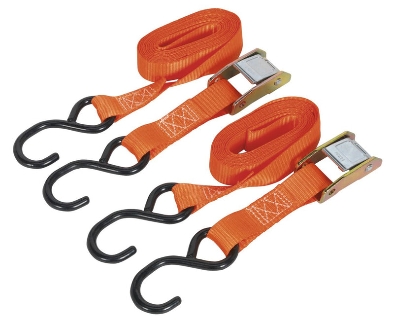 Cam Buckle Strap 25mm x 2.5m Polyester Webbing with S-Hooks 250kg Breaking Strength