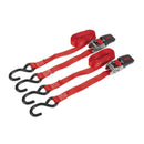 Sealey Ratchet Straps Polyester Webbing with S-Hooks 25mm x 4m 800kg Breaking Strength - Pair TD284SD