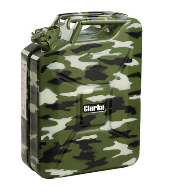 CLARKE JERRY CAN 20 LITRE METAL FUEL PETROL DIESEL 20L CAMOUFLAGE UN20LC