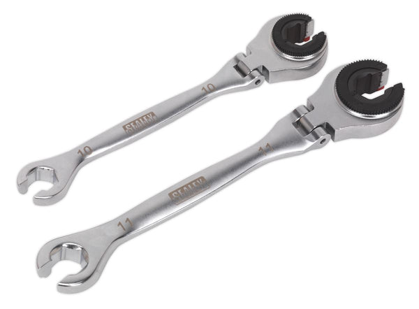 Brake Pipe Ratcheting Spanner Set 2pc