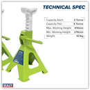 Sealey Ratchet Type Axle Stands (Pair) 2 Tonne Capacity per Stand - Hi-Vis Green VS2002HV