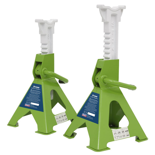 Sealey Ratchet Type Axle Stands (Pair) 3 Tonne Capacity per Stand - Hi-Vis Green VS2003HV