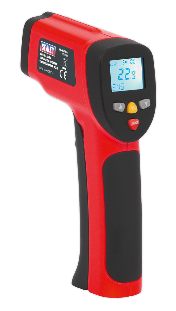 Sealey Infrared Twin-Spot Laser Digital Thermometer 12:1 High Temperature VS941