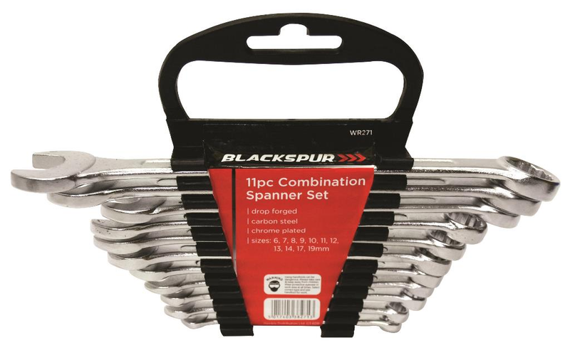 SPANNER SET 11PC COMBINATION METRIC WRENCH RING & ON RACK 6-19MM WR271