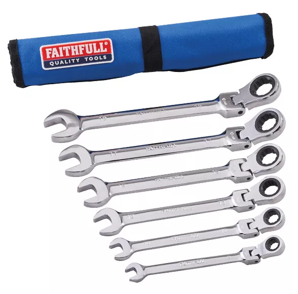 FAITHFULL RATCHET SPANNER SET 6PC METRIC COMBINATION OPEN RING WRENCH XMS24SPANN