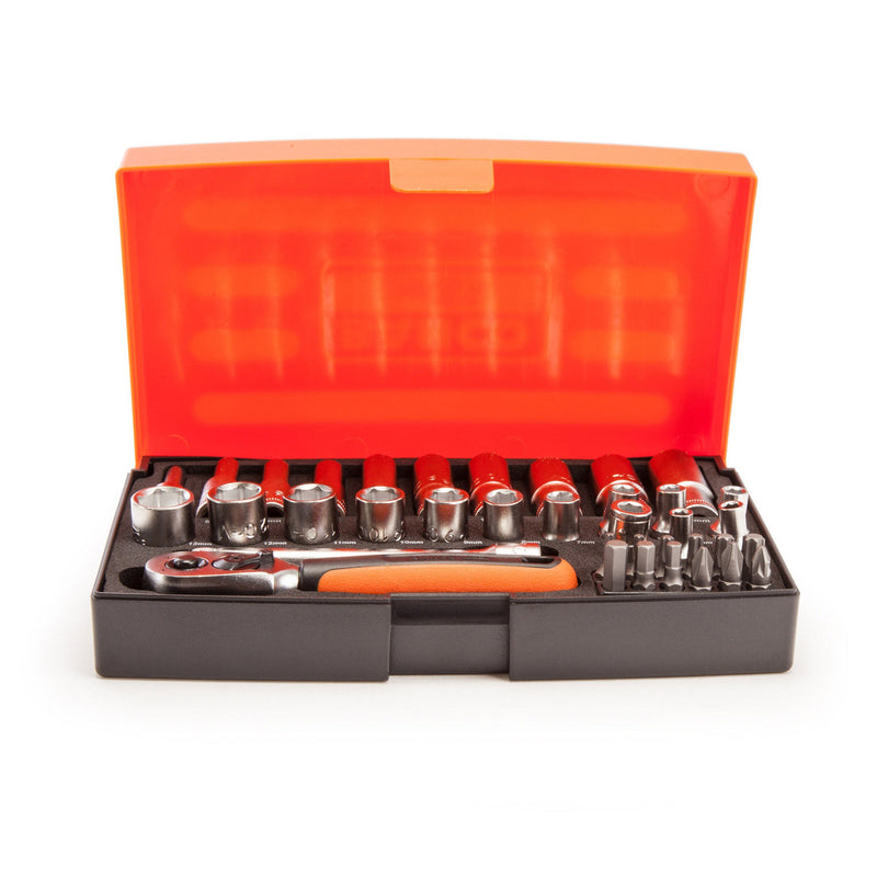 Bahco 1/4" Socket Set Metric 37PC Deep Bit Set Mechanical Dynamic Drive SL25L