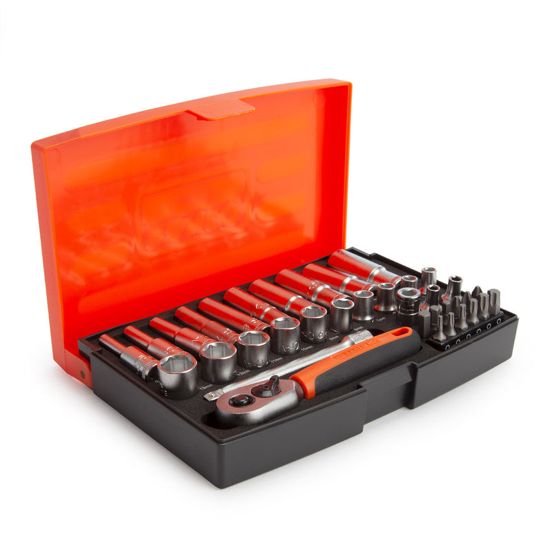 Bahco 1/4" Socket Set Metric 37PC Deep Bit Set Mechanical Dynamic Drive SL25L