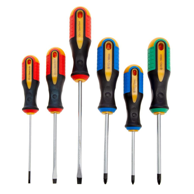 XTRADE 6PC SCREWDRIVER SET SOFT GRIP PH2 PZ2 PZ1 POZZI FLAT X0900063