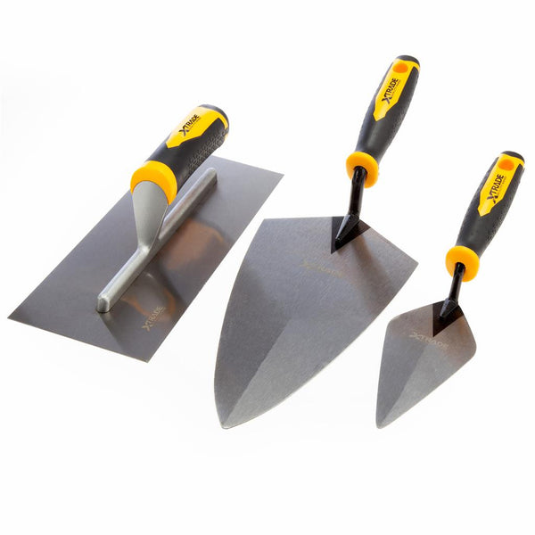 BRICK LAYING & PLASTERING TROWEL SET 3PC SOFT GRIP BRICK POINTING X0900144