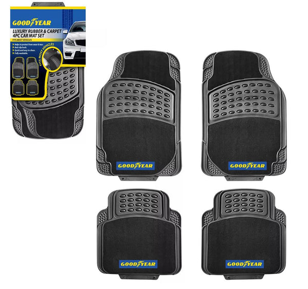 Goodyear Car Mat Set 4pc Non Slip Floor Rubber Carpet Luxury Front & Rear 904529