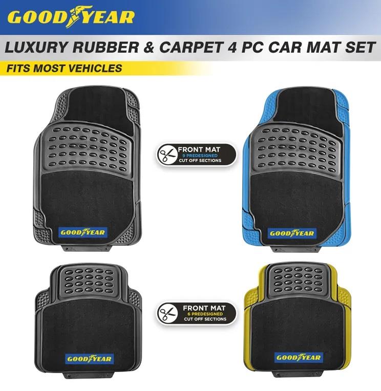 Goodyear Car Mat Set 4pc Non Slip Floor Rubber Carpet Luxury Front & Rear 904529