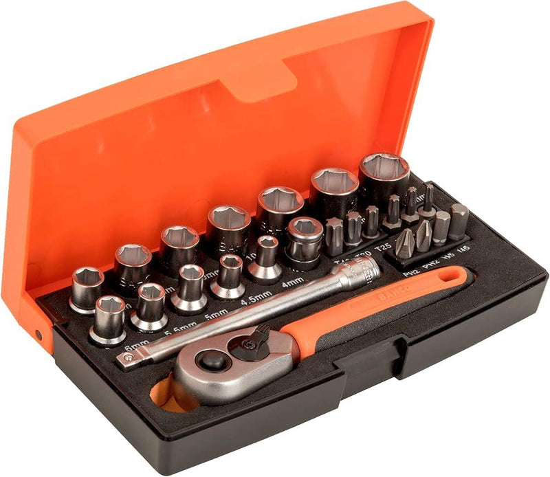 Bahco Socket Set 1/4" Drive 25 Piece Metric Drive Ratchet Screwdriver Bit SL25