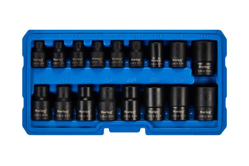 BLUESPOT Impact E Torx Extra Long 17pc 3/8" & 1/2" Bit Socket Set E5 - T24 01586