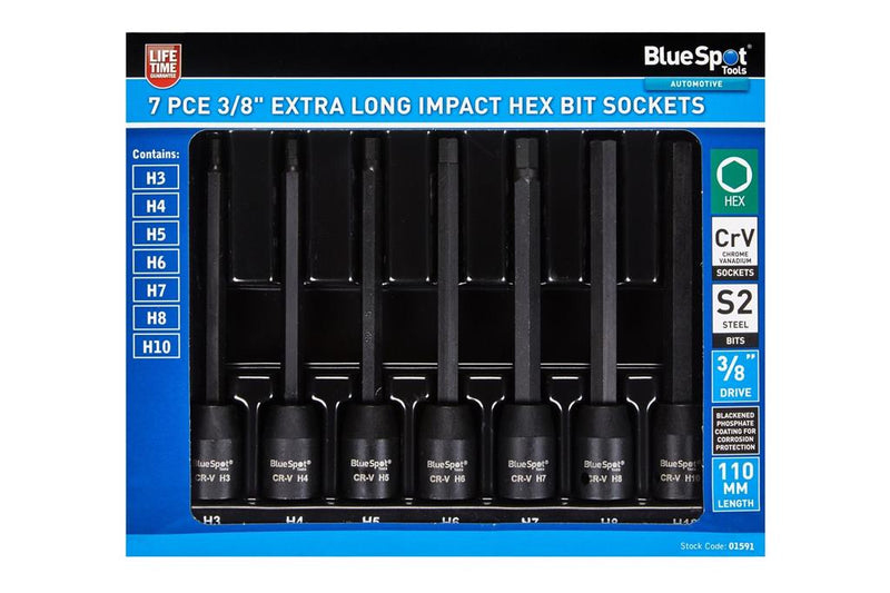 BLUESPOT Impact HEX Extra Long 8pc 3/8" Star Bit Socket Set H3 - H10 01591