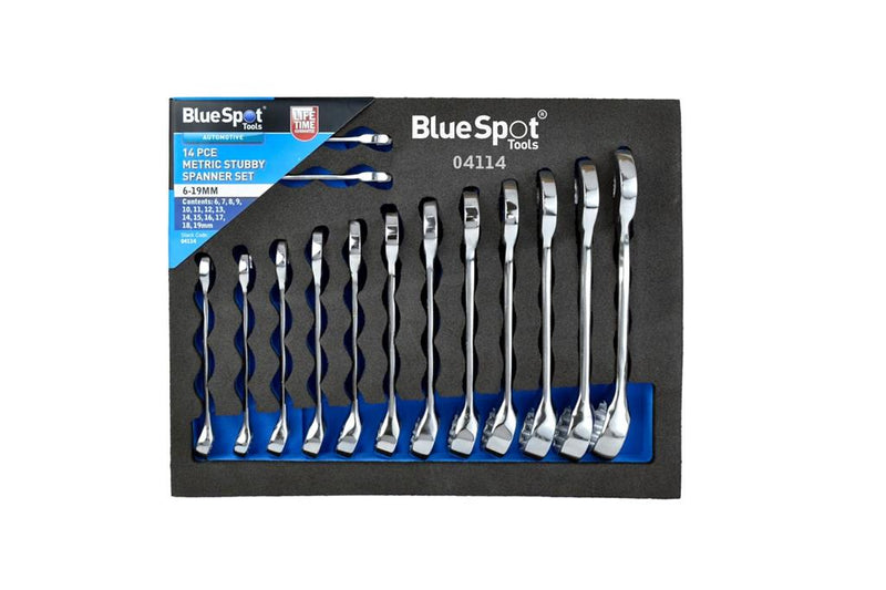 BLUESPOT SPANNER SET 14PC COMBINATION METRIC 6-19MM STUBBY WRENCH SET 04114