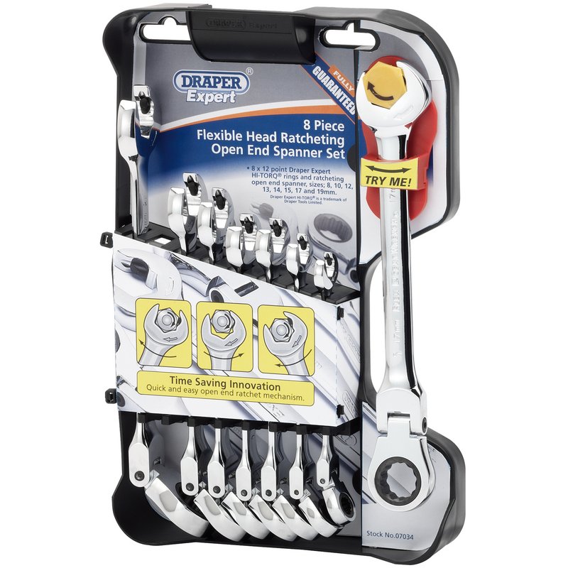 Draper Metric Combination Spanner Set with Flexible Head and Double Ratcheting Features (8 Piece) 07034