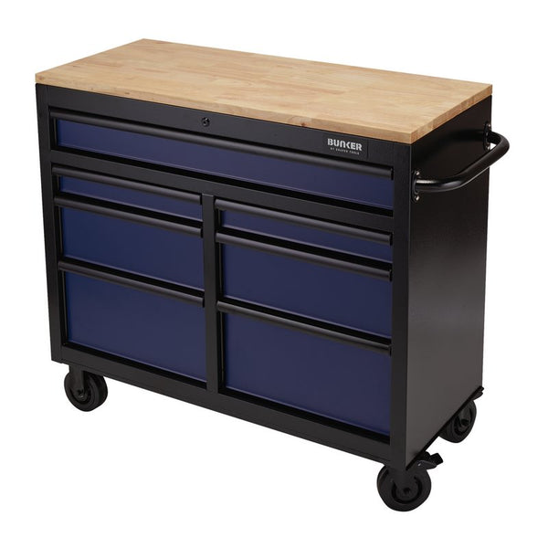 Draper BUNKER&#174; Workbench Roller Tool Cabinet, 7 Drawer, 41", Blue 08222