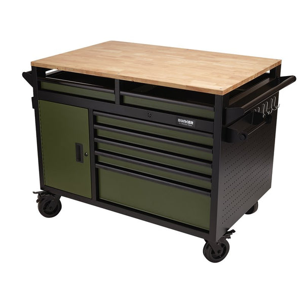 Draper BUNKER&#174; Multi-Functional Workbench Roller Tool Cabinet, 14 Drawer, 48", Green 08269