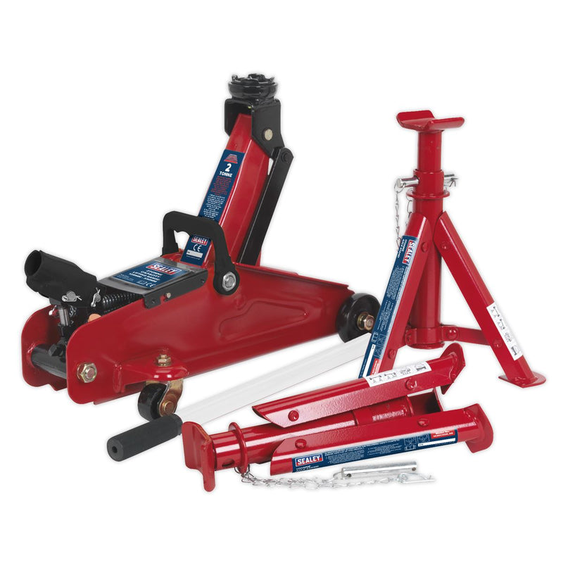 Sealey 1030CXDK Trolley Jack 2tonne Short Chassis with Axle Stands (Pair) 1tonne Capacity per Stand & Storage Case