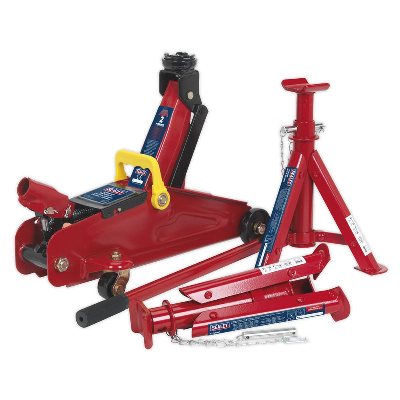 Sealey 1030CXDK Trolley Jack 2tonne Short Chassis with Axle Stands (Pair) 1tonne Capacity per Stand & Storage Case