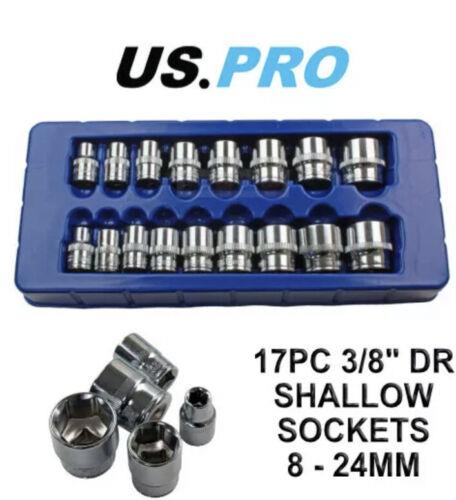 US PRO Shallow Socket Set 17pc 3/8" Drive Socket 6 Point 8-24mm 1376