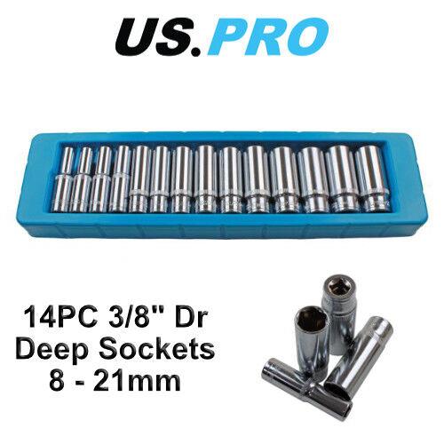 US PRO Deep Socket Set 14pc 3/8" 6 Point Deep Metric Socket Set 8mm - 21mm 1389