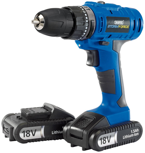 Draper 14602 Storm Force&#174; Cordless Combi Drill with Two Li-ion Batteries (18V)