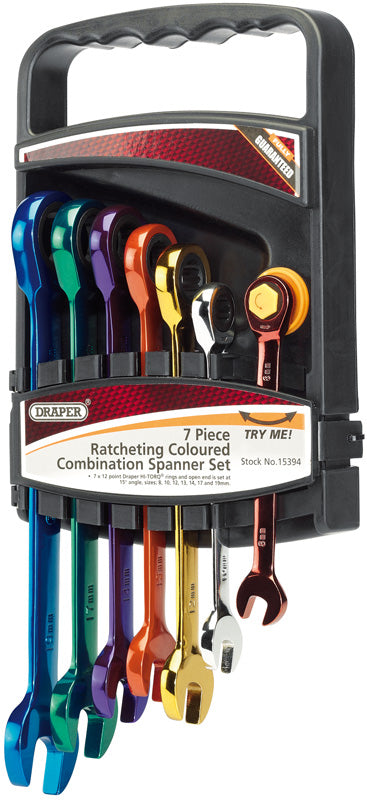 Draper 15394 Ratcheting Coloured Spanner Set (7 Piece)