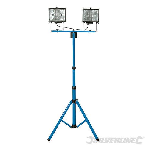 DEMO SILVERLINE TWIN 800W TELESCOPIC HALOGEN FLOODLIGHT WORK SITE TRIPOD 365874