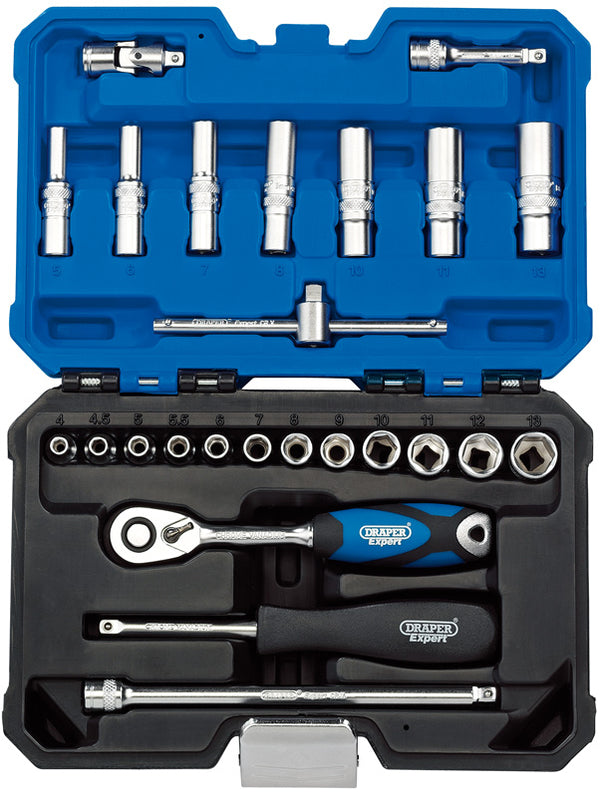 Draper Draper Expert Metric Socket Set, 1/4" Sq. Dr., Blue (25 Piece) 16443