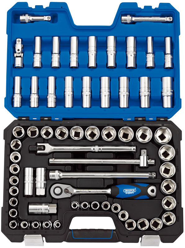 Draper MM/AF Combined Socket Set, 1/2" Sq. Dr. (63 Piece) 16456