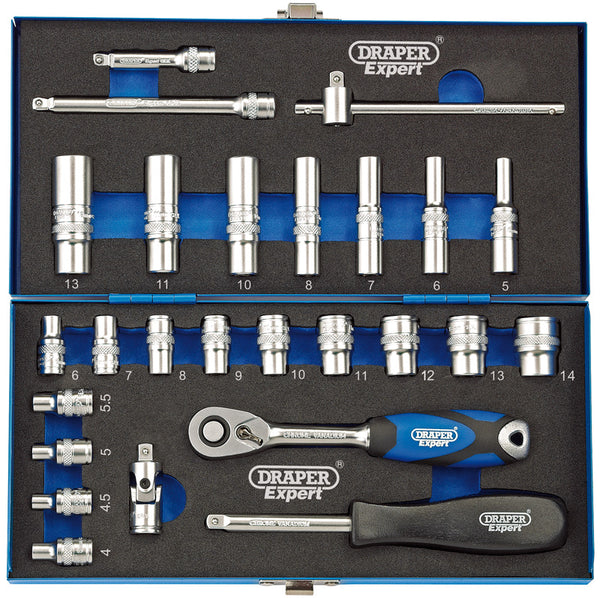 Draper 1/4" Sq. Dr. Metric Socket Set in Metal Case (26 Piece) 16468