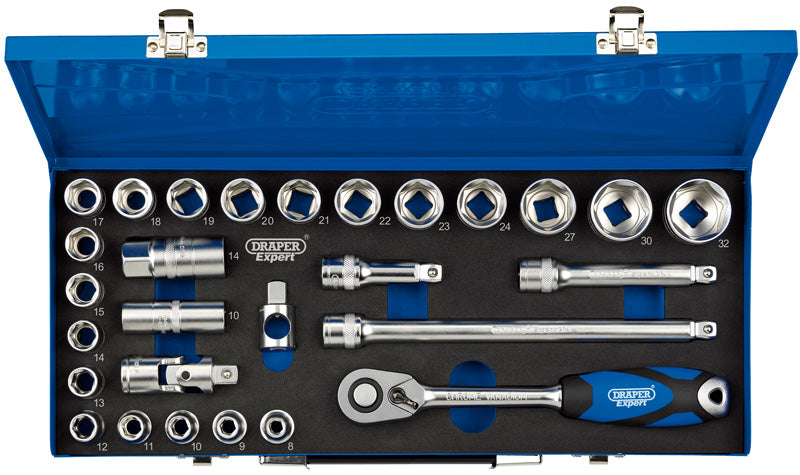 Draper 1/2" Sq. Dr. Metric Socket Set in Metal Case (28 Piece) 16473