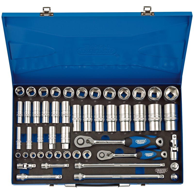 Draper 3/8" and 1/2" Sq. Dr. Metric Socket Set in Metal Case (50 Piece) 16475