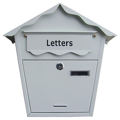 LETTER MAIL BOX LARGE STEEL WHITE POST LOCKABLE KEYS OUTDOOR WALL MOUNTED S5551