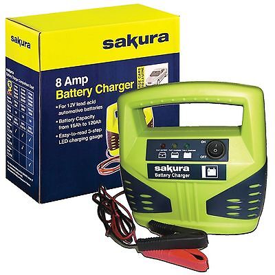 BATTERY CHARGER TRICKLE 12V PORTABLE 8A CAR VAN UPTO 2.5L 4X4 15AH-120AH SS3631