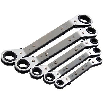 HEAVY DUTY 5PC METRIC OFFSET REVERSIBLE RATCHET RING SPANNER WRENCH SET 6-21MM