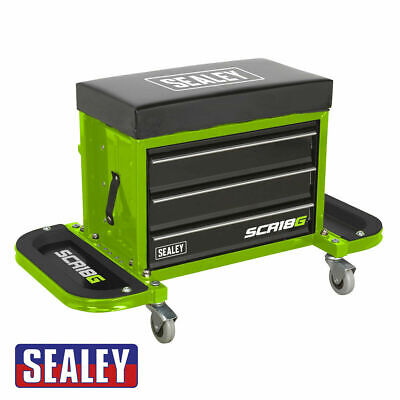 SEALEY CREEPER SEAT STORAGE DRAWERS MECHANICS TOOL BOX TROLLEY PADDED SCR18G