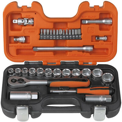 BAHCO Socket Set 34pc Metric 3/8" Drive + 1/4in Bits + Sparkplug Sockets S330