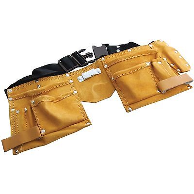 Tool Belt 11 Pocket Leather Builders Adjustable Hammer Loop Heavy Duty TB034